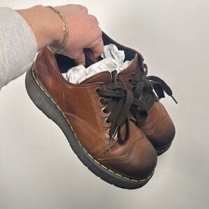 Dr. Martens 8651 Y2K Platform Chunky Oxford Shoes in Brown Leather, Size 9